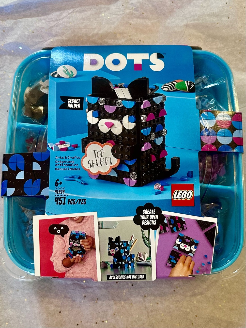 New Lego Dots Black, Purple & Blue Cat Secret Holder